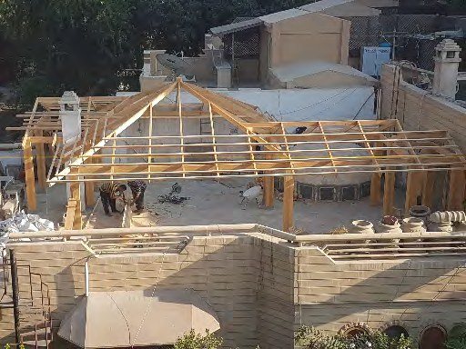 Timber pergola frame under construction